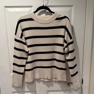 A NEW DAY Black & Cream Stripe Long Sleeve Crew Neck Knit Sweater